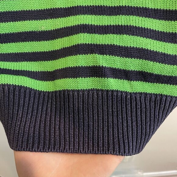 Vtg Ralph Lauren Nautical Green Sweater L Blue Stripe Embroider Preppy Fisherman - Picture 6 of 9